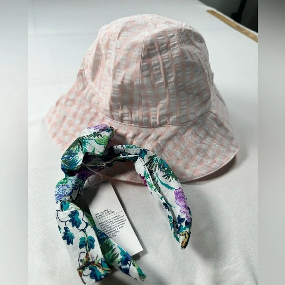 NWT Janie and Jack Baby/Girls Floral Headband &  Bucket Hat White/Pink - 18-24M